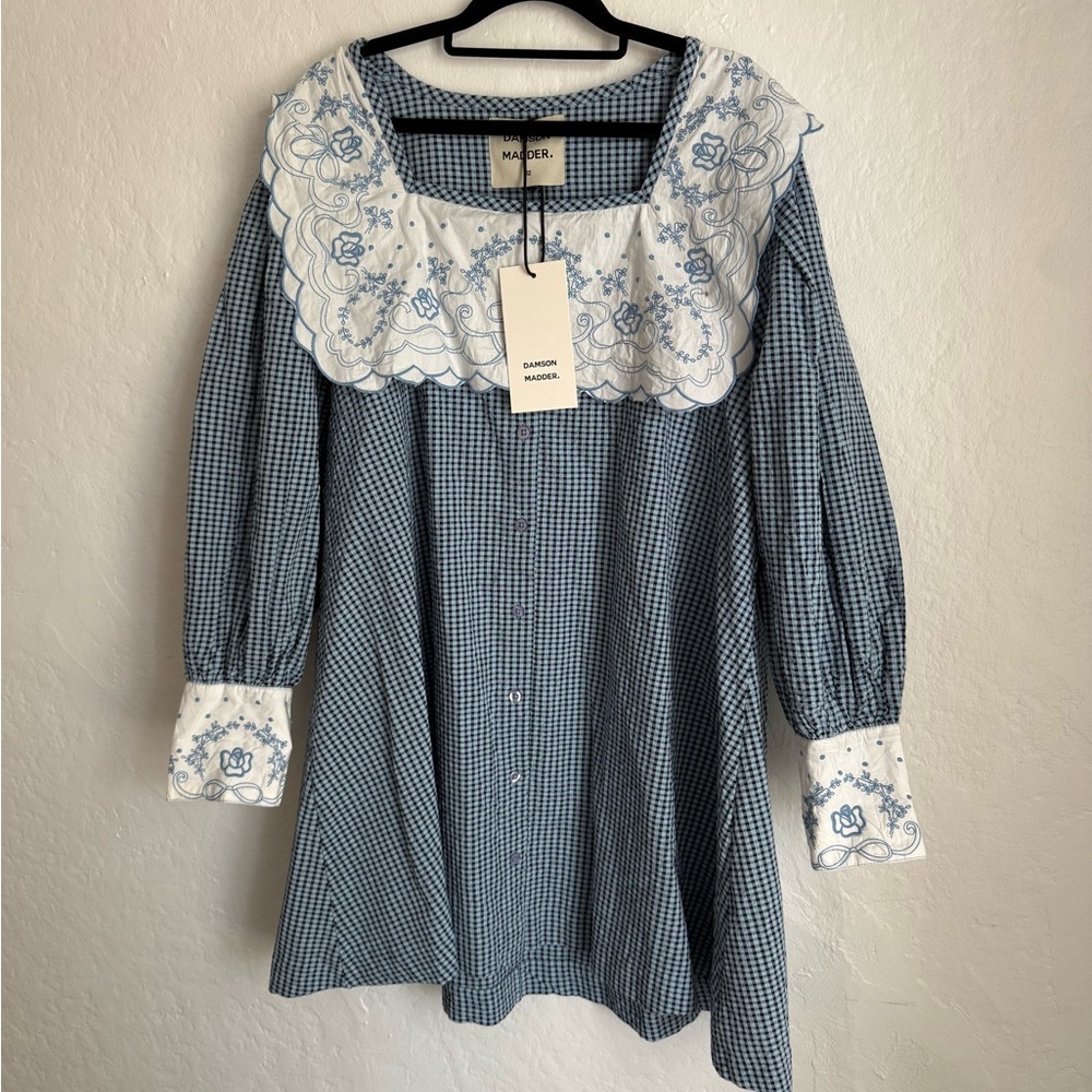 Damson Madder Mala Mini Dress Blue Gingham NWT Sz US 8
